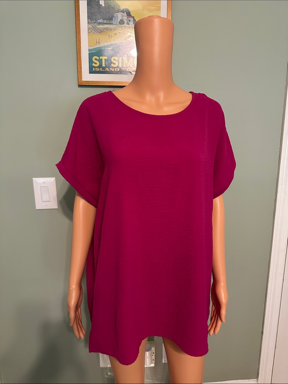 mittoshop Short Sleeve Round Neck Tunic Top - Magenta